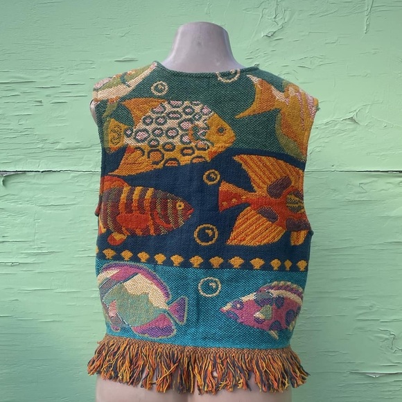Sandy Starkman Multicolor Knit Vest with Fringe - Picture 2 of 6